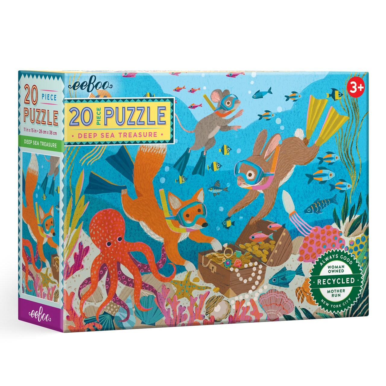 eeBoo: Deep Sea Treasure - 20 Piece Puzzle - 15 x 11" Kids Jigsaw, Oversized Glossy High-Quality Pieces, Ocean Themed, Preschool Puzzle, Ages 3+